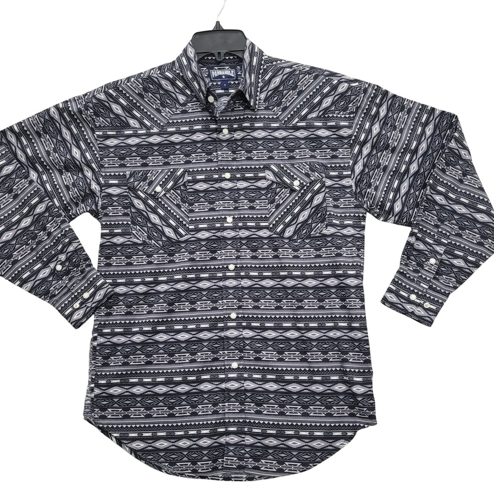 Panhandle Mens Western Shirt Small Black White Aztec Geometric Button Down L/S